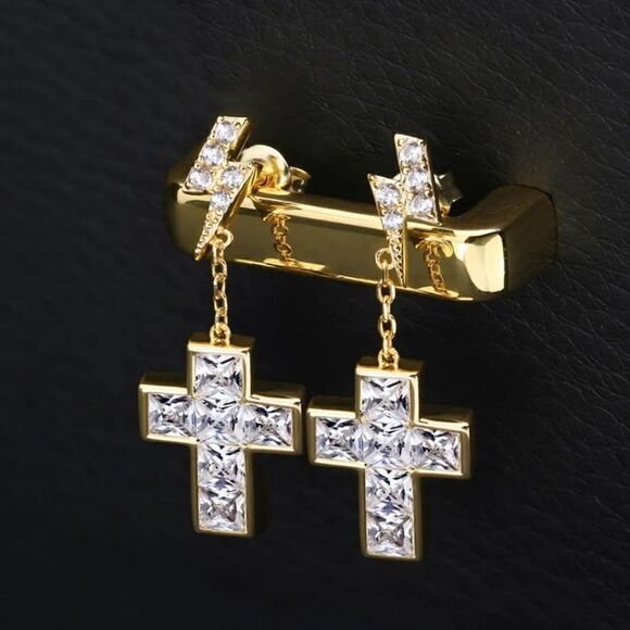 Lightning Cross Diamond Earrings - Picture 1 of 6